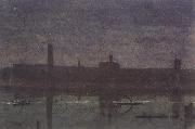 George Price Boyce.RWS Night Sket ch of the Thames near Hungerford Bridge Spain oil painting artist